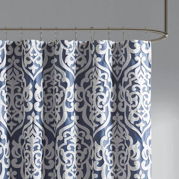 NEW OLLIIX odette jacquard shower curtain in navy - Picture 3 of 3